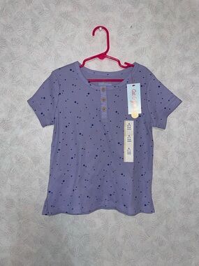 Cat & Jack Purple Short-Sleeve Henley Tee with Star Print